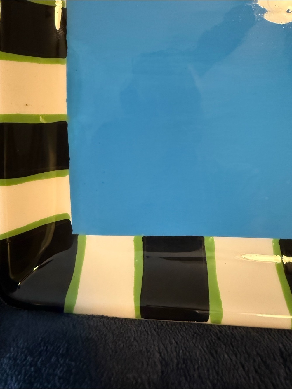 Striped Rectangular Ceramic Serving Platter in Blue and Black - Picture 5 of 6